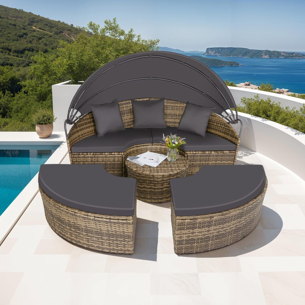 Santorin - Bain de soleil rond au Design contemporain luxueux marron naturel