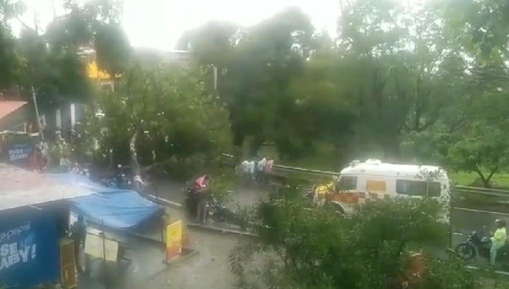 मसूरी देहरादून मार्ग पर पेड़ गिरने से मार्ग बंद, एंबुलेंस भी फंसी